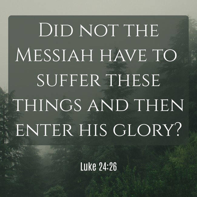  Did not the Messiah have to suffer these things and then enter his glory?   - Luke 24:26 