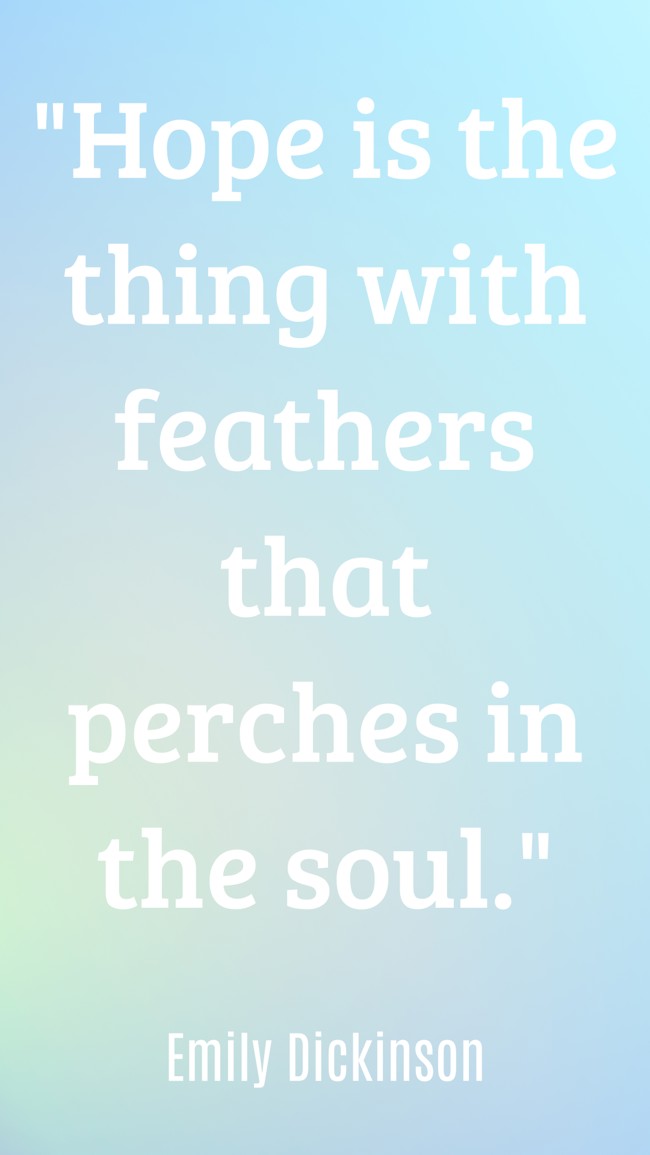  Hope is the thing with feathers that perches in the soul.   - Emily Dickinson 
