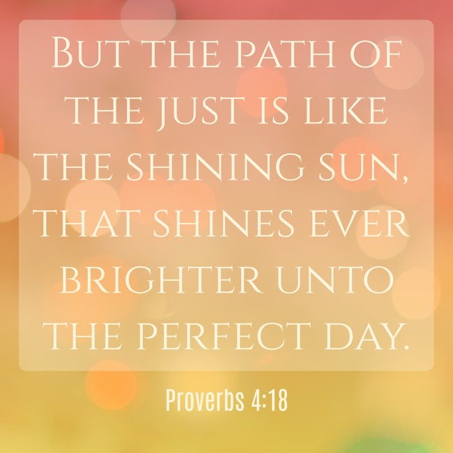 But the path of the just is like the shining sun, that shines ever brighter unto the perfect day. - Proverbs 4:18