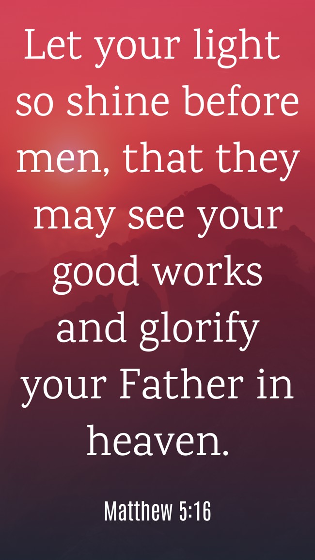 Let your light so shine before men, that they may see your good works and glorify your Father in heaven. - Matthew 5:16