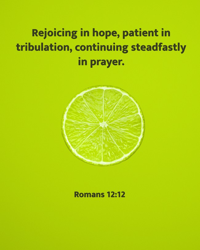 Rejoicing in hope, patient in tribulation, continuing steadfastly in prayer. - Romans 12:12