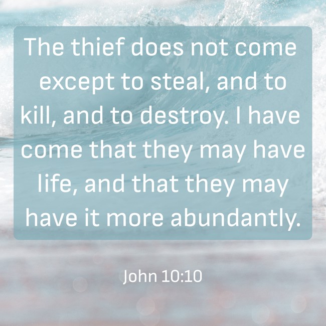The thief does not come except to steal, and to kill, and to destroy. I have come that they may have life, and that they may have it more abundantly. - John 10:10