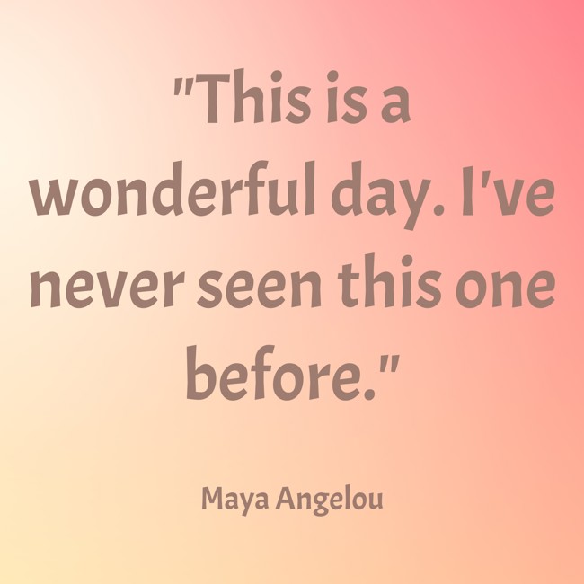 This is a wonderful day. I've never seen this one before. - Maya Angelou