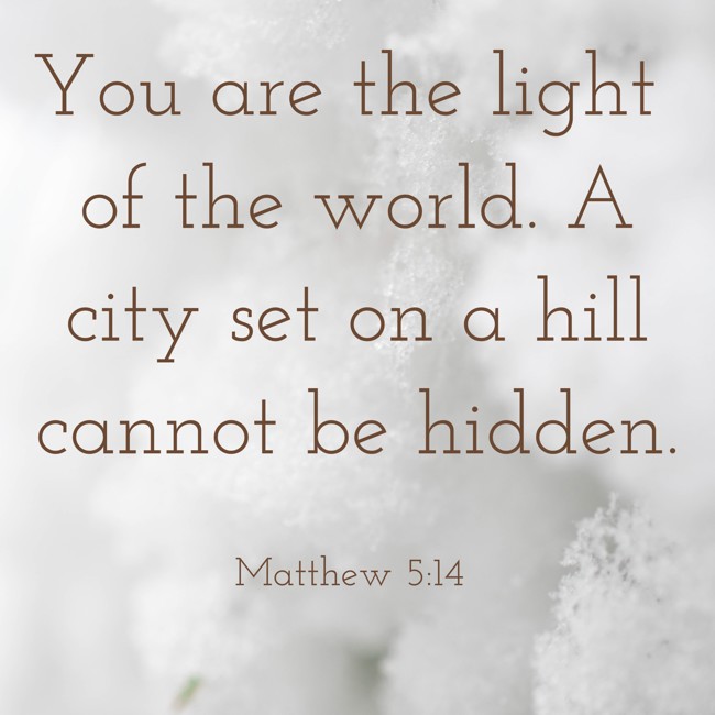 You are the light of the world. A city set on a hill cannot be hidden. - Matthew 5:14