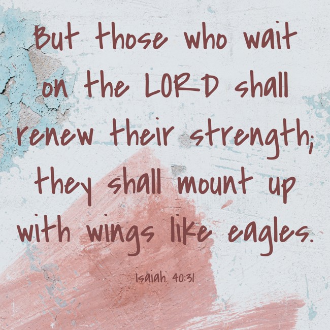 But those who wait on the LORD shall renew their strength; they shall mount up with wings like eagles. - Isaiah 40:31