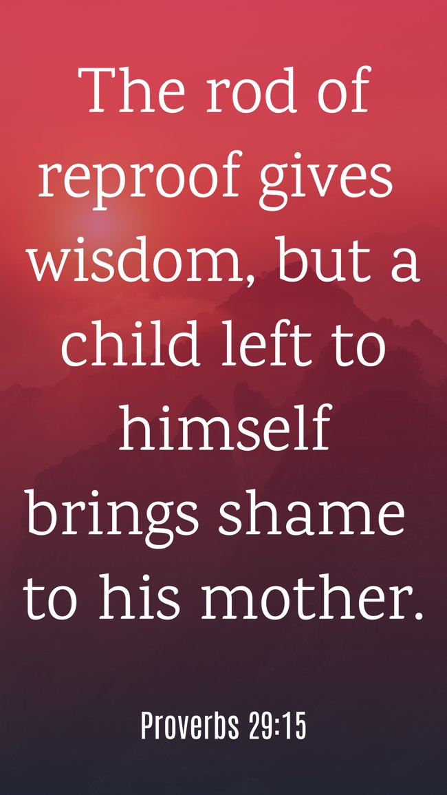 The rod of reproof gives wisdom, but a child left to himself brings shame to his mother. - Proverbs 29:15