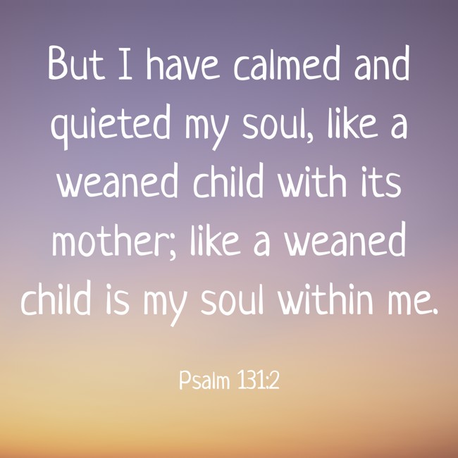 But I have calmed and quieted my soul, like a weaned child with its mother; like a weaned child is my soul within me. - Psalm 131:2
