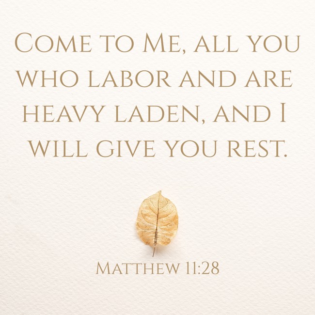 Come to Me, all you who labor and are heavy laden, and I will give you rest. - Matthew 11:28