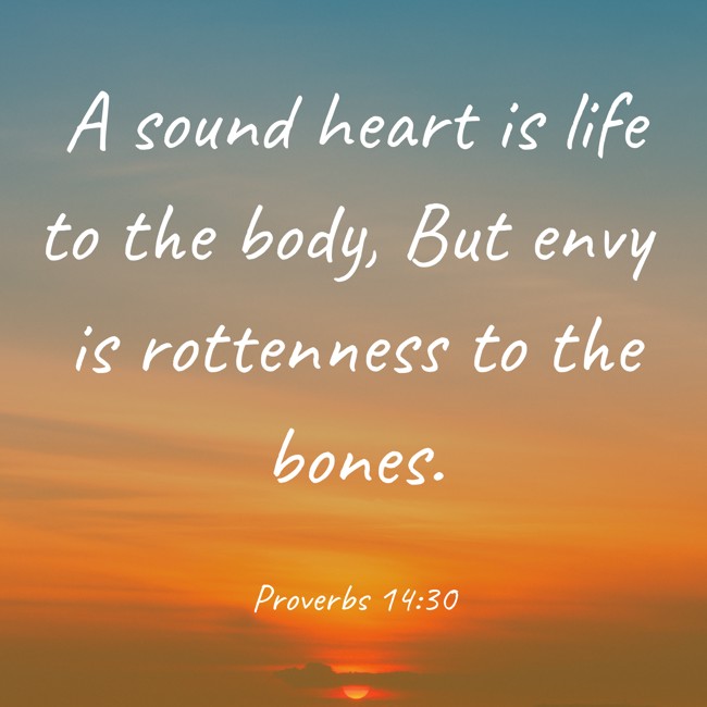 A sound heart is life to the body, But envy is rottenness to the bones. - Proverbs 14:30