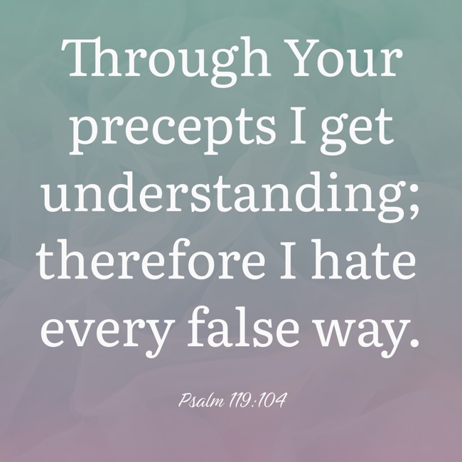 Through Your precepts I get understanding; therefore I hate every false way. - Psalm 119:104
