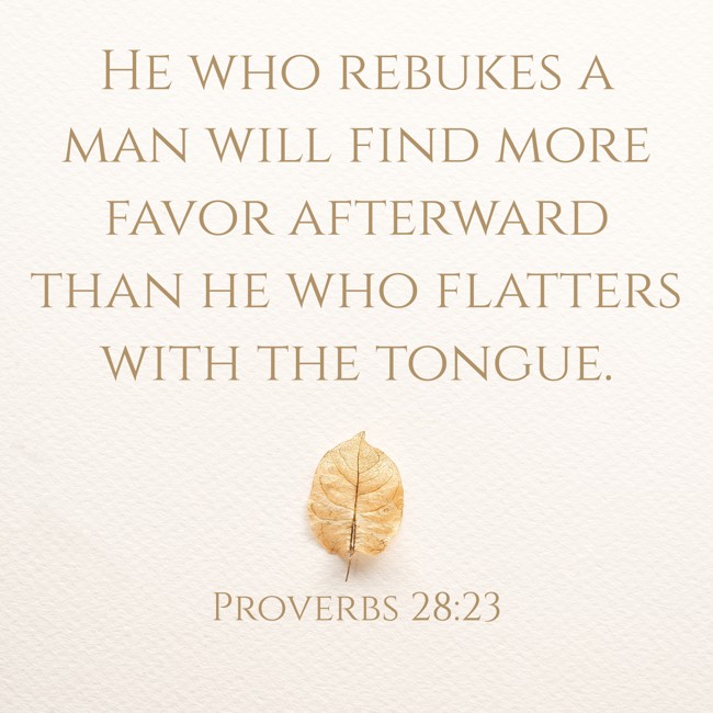 He who rebukes a man will find more favor afterward than he who flatters with the tongue. - Proverbs 28:23