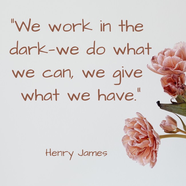We work in the dark—we do what we can, we give what we have. - Henry James
