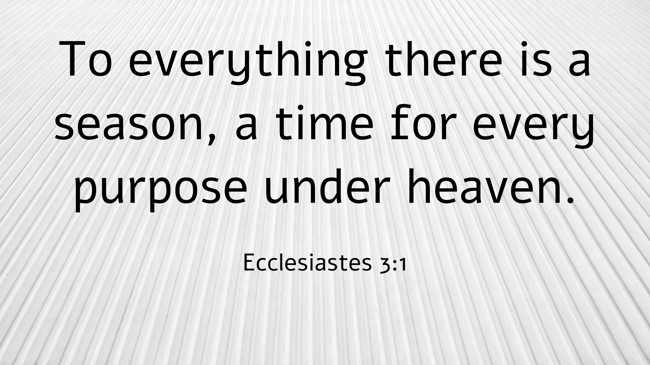 To everything there is a season, a time for every purpose under heaven. - Ecclesiastes 3:1