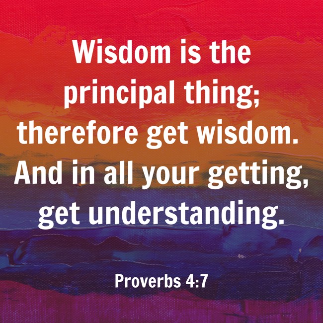 Wisdom is the principal thing; therefore get wisdom. And in all your getting, get understanding. - Proverbs 4:7