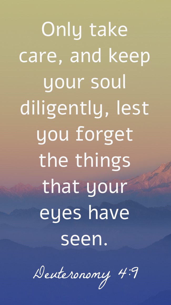 Only take care, and keep your soul diligently, lest you forget the things that your eyes have seen. - Deuteronomy 4:9
