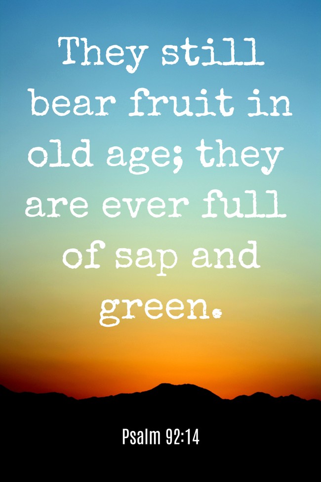 They still bear fruit in old age; they are ever full of sap and green. - Psalm 92:14