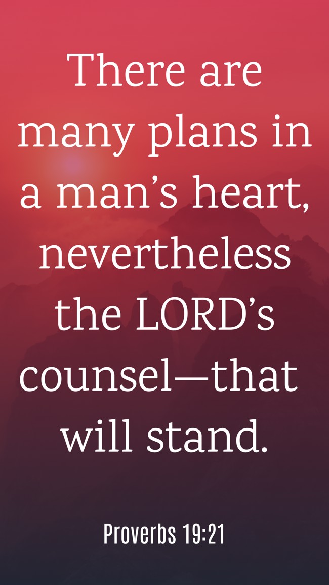 There are many plans in a man’s heart, nevertheless the LORD’s counsel—that will stand. - Proverbs 19:21
