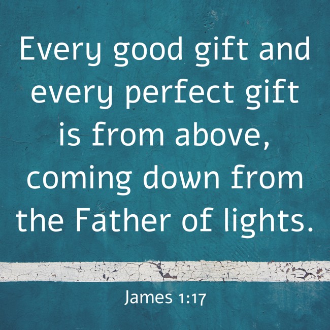 Every good gift and every perfect gift is from above, coming down from the Father of lights. - James 1:17
