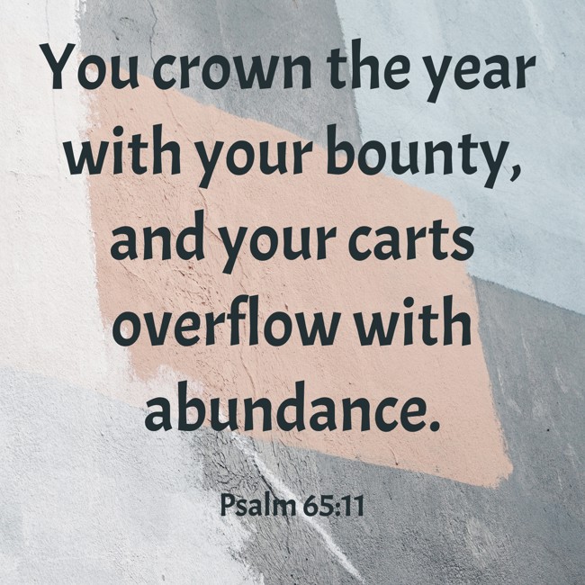You crown the year with your bounty, and your carts overflow with abundance. - Psalm 65:11