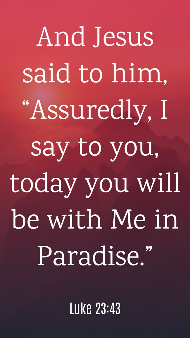  And Jesus said to him, “Assuredly, I say to you, today you will be with Me in Paradise.”   - Luke 23:43 