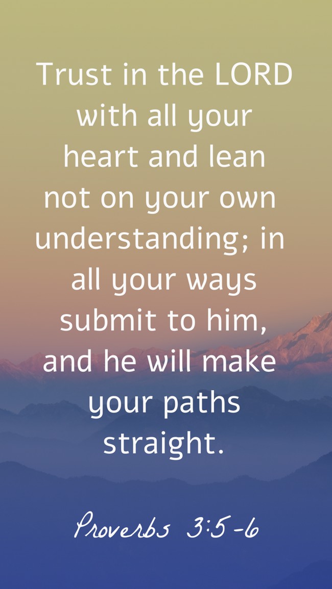Trust in the LORD with all your heart and lean not on your own understanding; in all your ways submit to him, and he will make your paths straight. - Proverbs 3:5-6