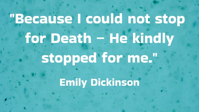  Because I could not stop for Death – He kindly stopped for me.   - Emily Dickinson 