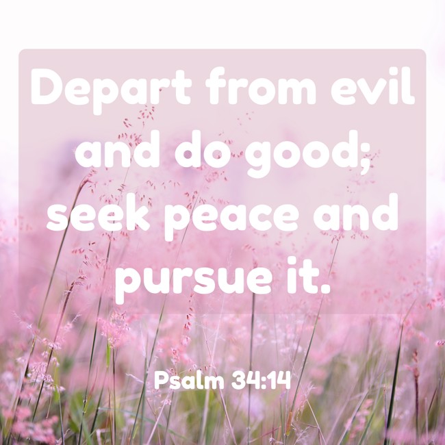 Depart from evil and do good; seek peace and pursue it. - Psalm 34:14