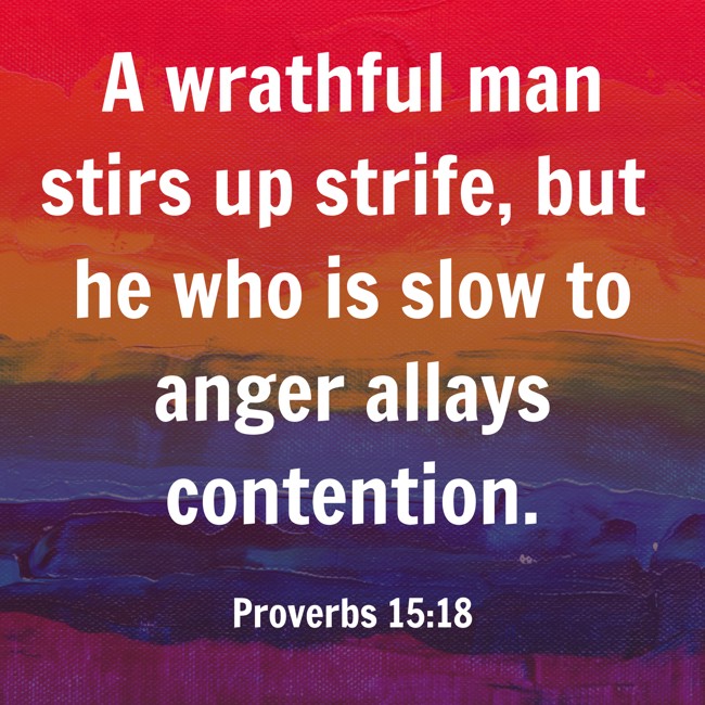 A wrathful man stirs up strife, but he who is slow to anger allays contention. - Proverbs 15:18