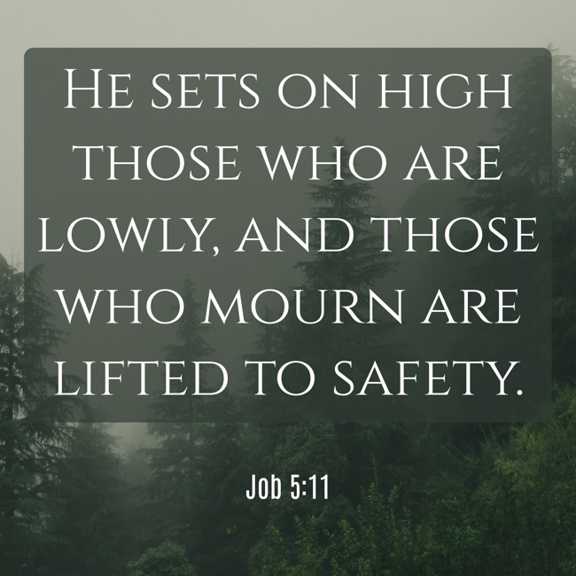He sets on high those who are lowly, and those who mourn are lifted to safety. - Job 5:11