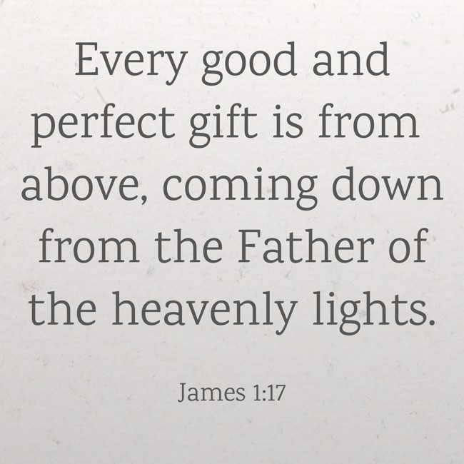 Every good and perfect gift is from above, coming down from the Father of the heavenly lights. - James 1:17