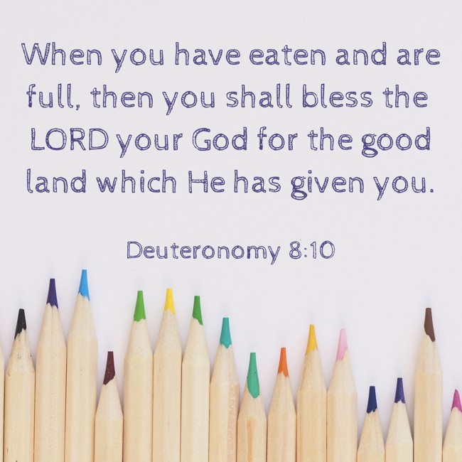 When you have eaten and are full, then you shall bless the LORD your God for the good land which He has given you. - Deuteronomy 8:10