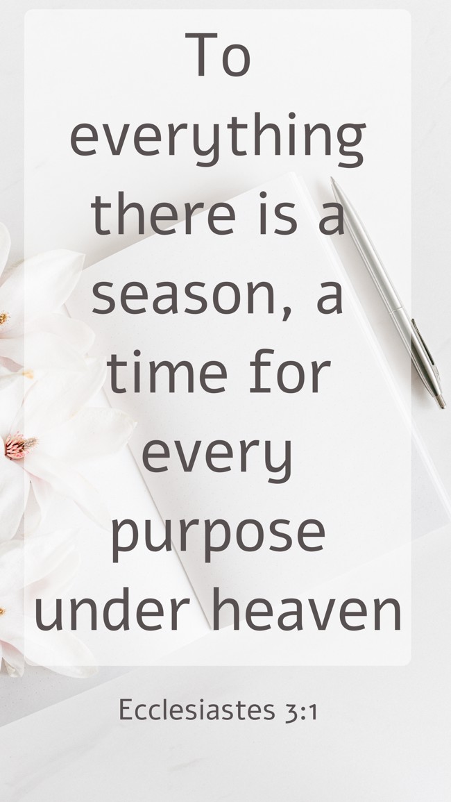 To everything there is a season, a time for every purpose under heaven - Ecclesiastes 3:1