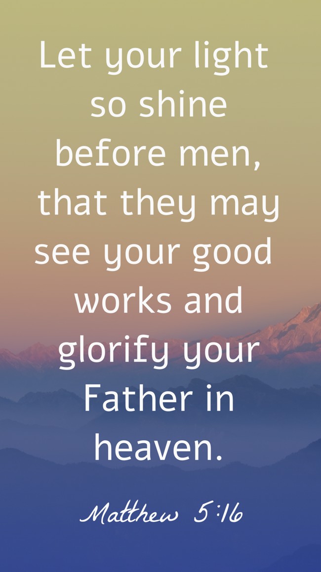 Let your light so shine before men, that they may see your good works and glorify your Father in heaven. - Matthew 5:16