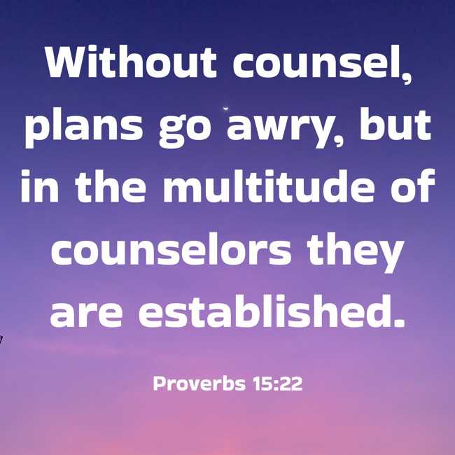 Without counsel, plans go awry, but in the multitude of counselors they are established. - Proverbs 15:22