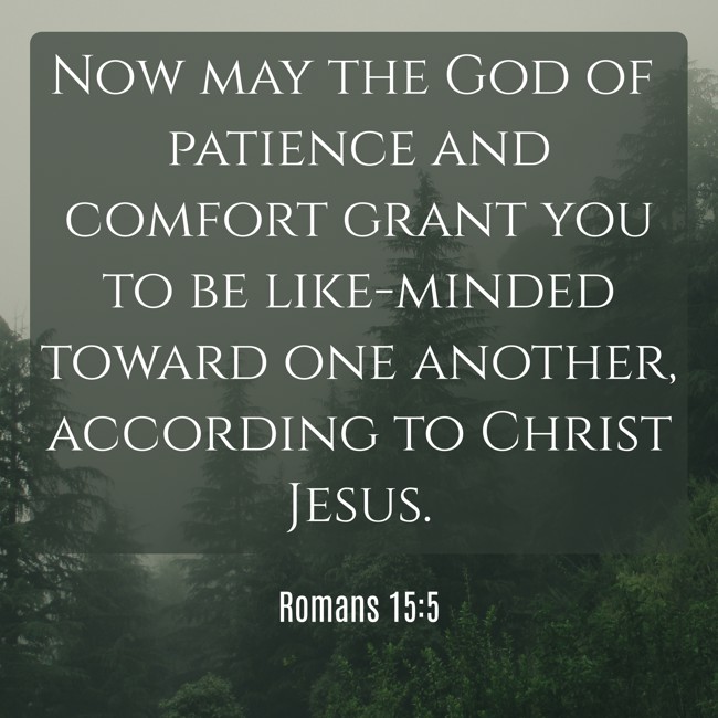 Now may the God of patience and comfort grant you to be like-minded toward one another, according to Christ Jesus. - Romans 15:5