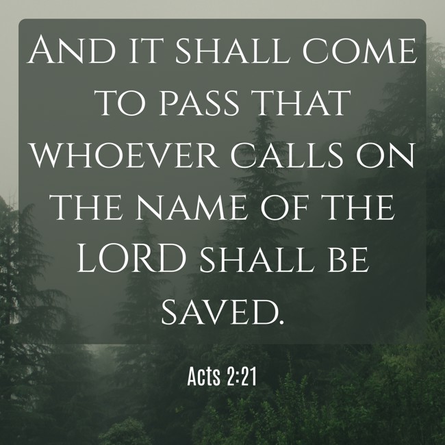 And it shall come to pass that whoever calls on the name of the LORD shall be saved. - Acts 2:21