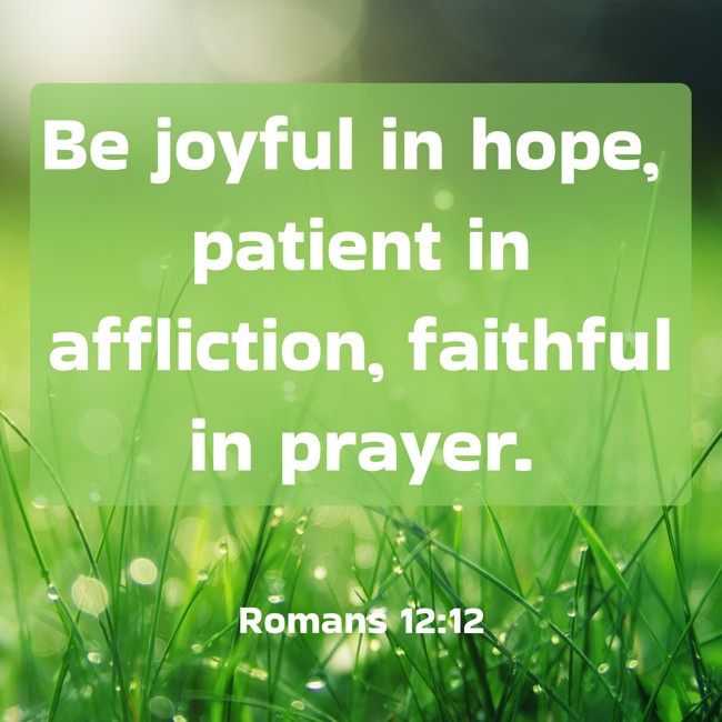 Be joyful in hope, patient in affliction, faithful in prayer. - Romans 12:12