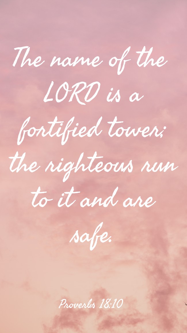 The name of the LORD is a fortified tower; the righteous run to it and are safe. - Proverbs 18:10