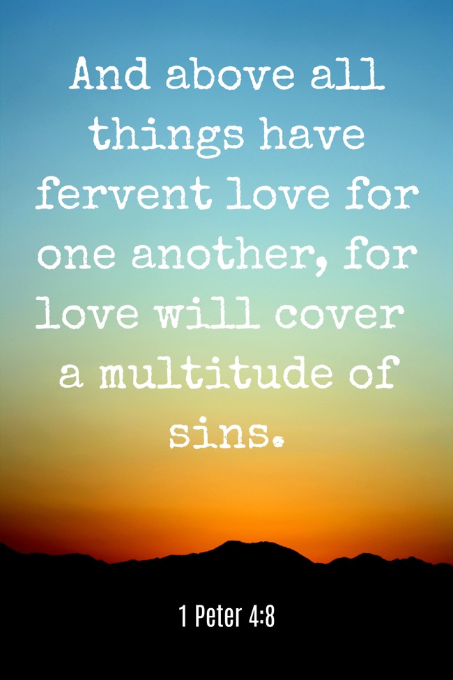 And above all things have fervent love for one another, for love will cover a multitude of sins. - 1 Peter 4:8