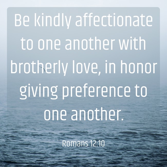 Be kindly affectionate to one another with brotherly love, in honor giving preference to one another. - Romans 12:10