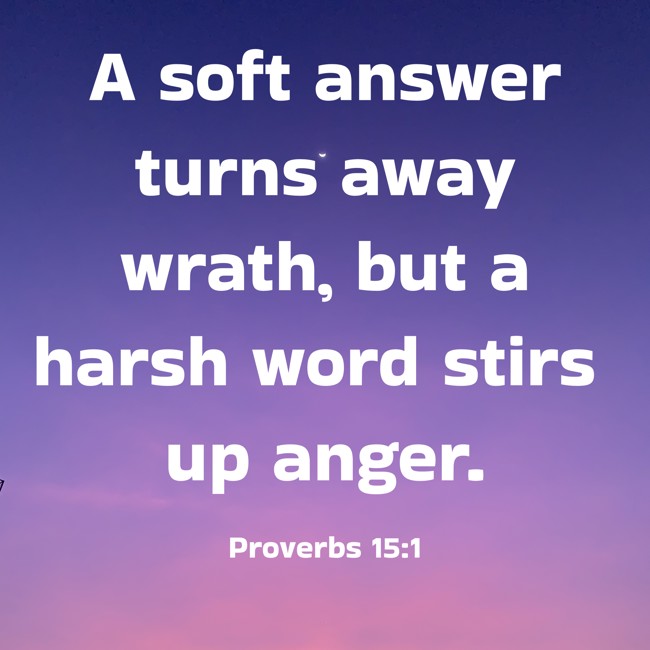 A soft answer turns away wrath, but a harsh word stirs up anger. - Proverbs 15:1