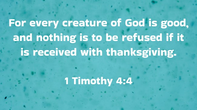 For every creature of God is good, and nothing is to be refused if it is received with thanksgiving. - 1 Timothy 4:4