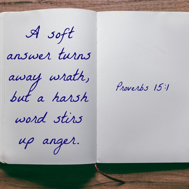 A soft answer turns away wrath, but a harsh word stirs up anger. - Proverbs 15:1