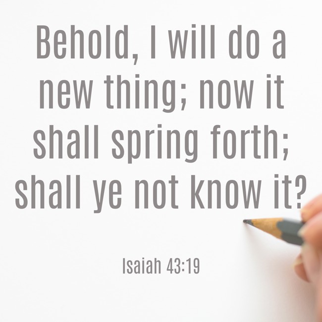 Behold, I will do a new thing; now it shall spring forth; shall ye not know it? - Isaiah 43:19