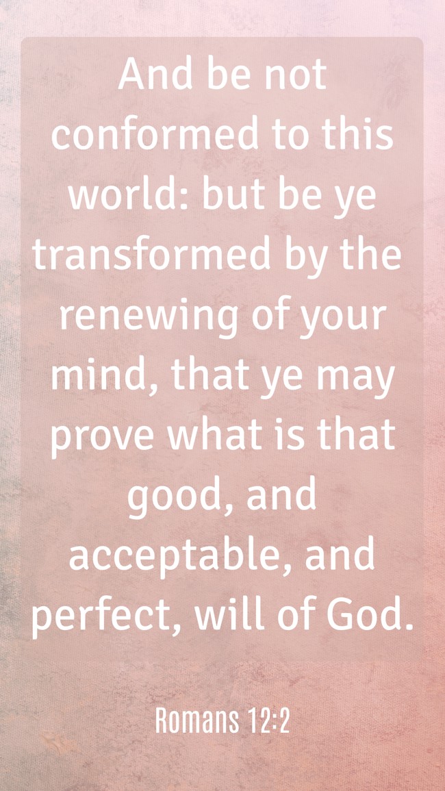 And be not conformed to this world: but be ye transformed by the renewing of your mind, that ye may prove what is that good, and acceptable, and perfect, will of God. - Romans 12:2