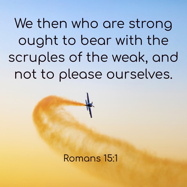 We then who are strong ought to bear with the scruples of the weak, and not to please ourselves. - Romans 15:1