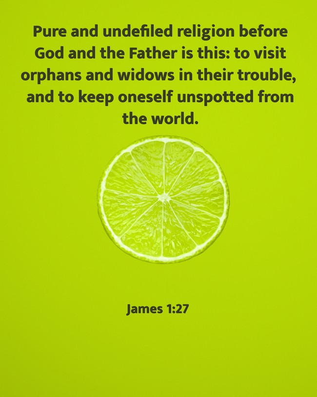 Pure and undefiled religion before God and the Father is this: to visit orphans and widows in their trouble, and to keep oneself unspotted from the world. - James 1:27