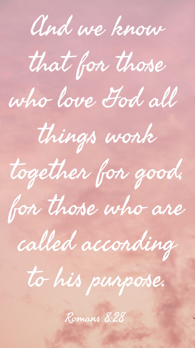 And we know that for those who love God all things work together for good, for those who are called according to his purpose. - Romans 8:28