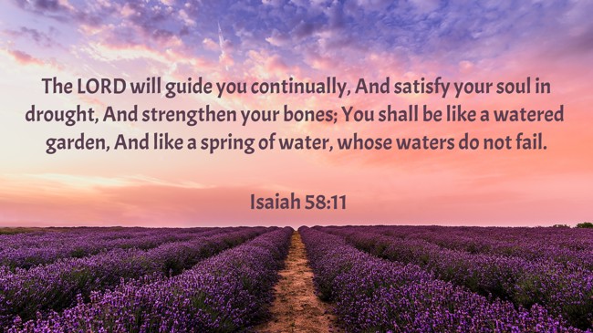  The LORD will guide you continually, And satisfy your soul in drought, And strengthen your bones; You shall be like a watered garden, And like a spring of water, whose waters do not fail.   - Isaiah 58:11 