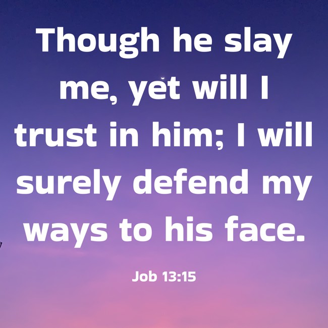 Though he slay me, yet will I trust in him; I will surely defend my ways to his face. - Job 13:15